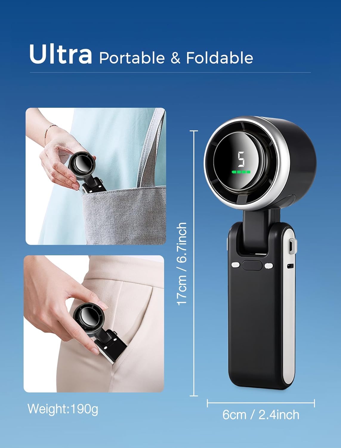 Portable Handheld Mini Turbo Fan 5 Speeds 3 IN 1 Cooling Fan