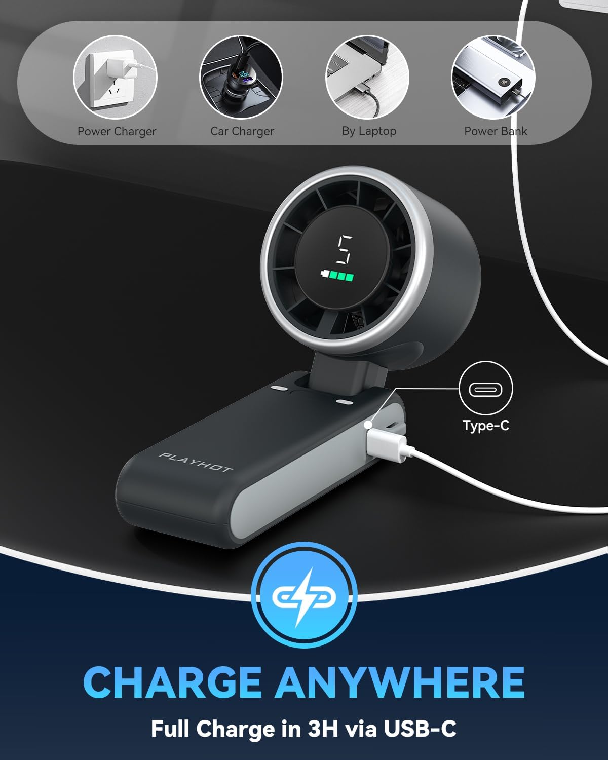 Portable Handheld Mini Turbo Fan 5 Speeds 3 IN 1 Cooling Fan