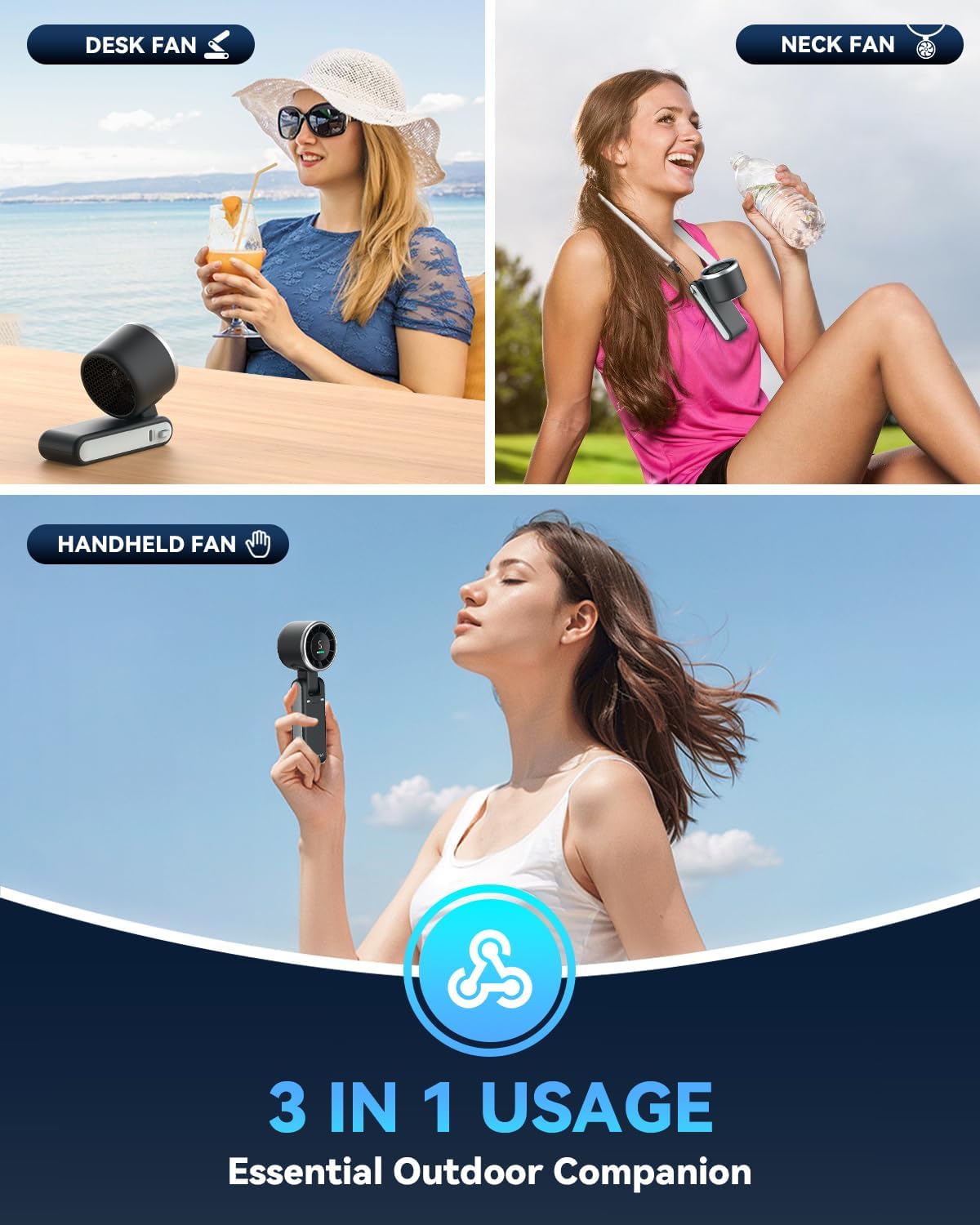 Portable Handheld Mini Turbo Fan 5 Speeds 3 IN 1 Cooling Fan