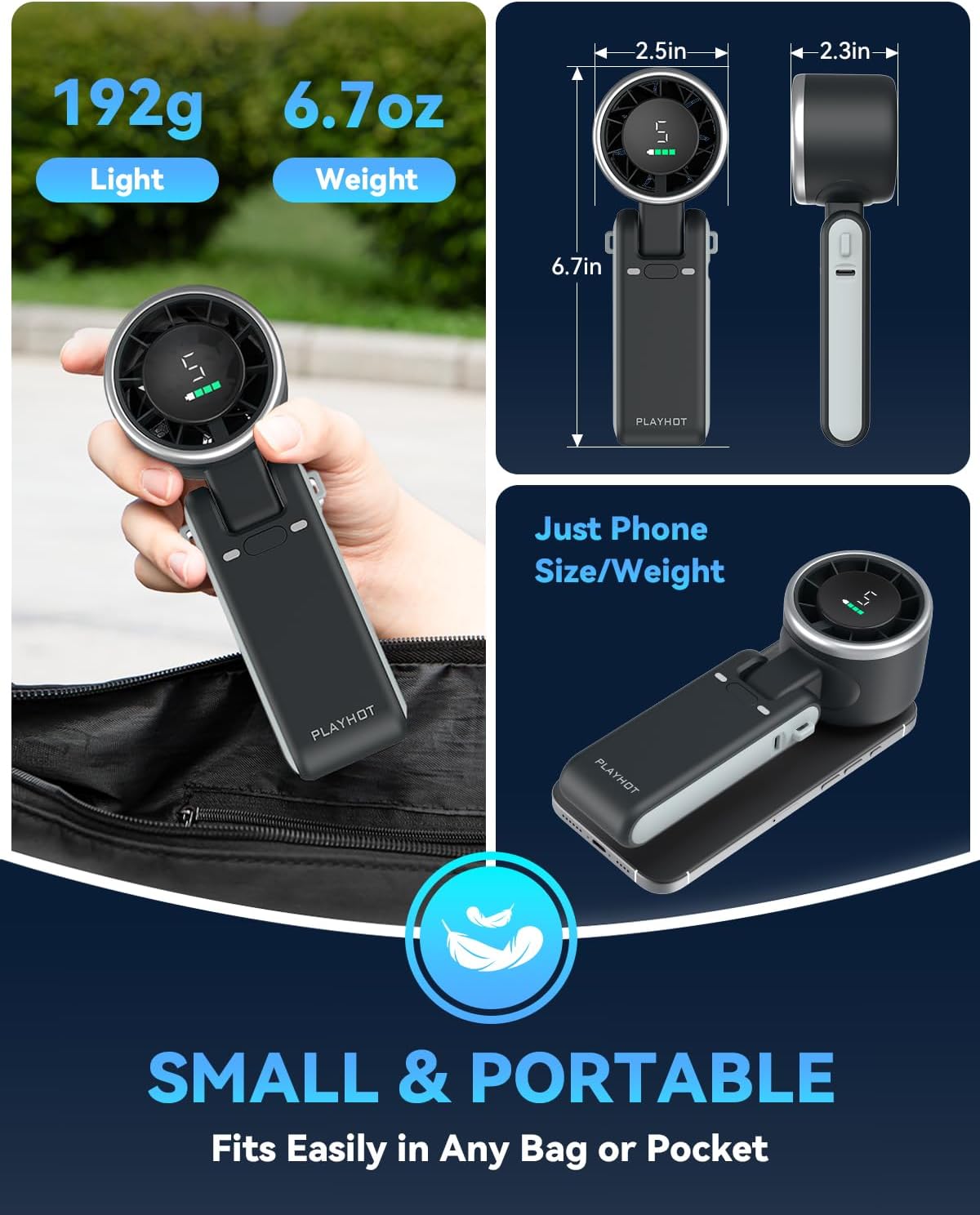 Portable Handheld Mini Turbo Fan 5 Speeds 3 IN 1 Cooling Fan